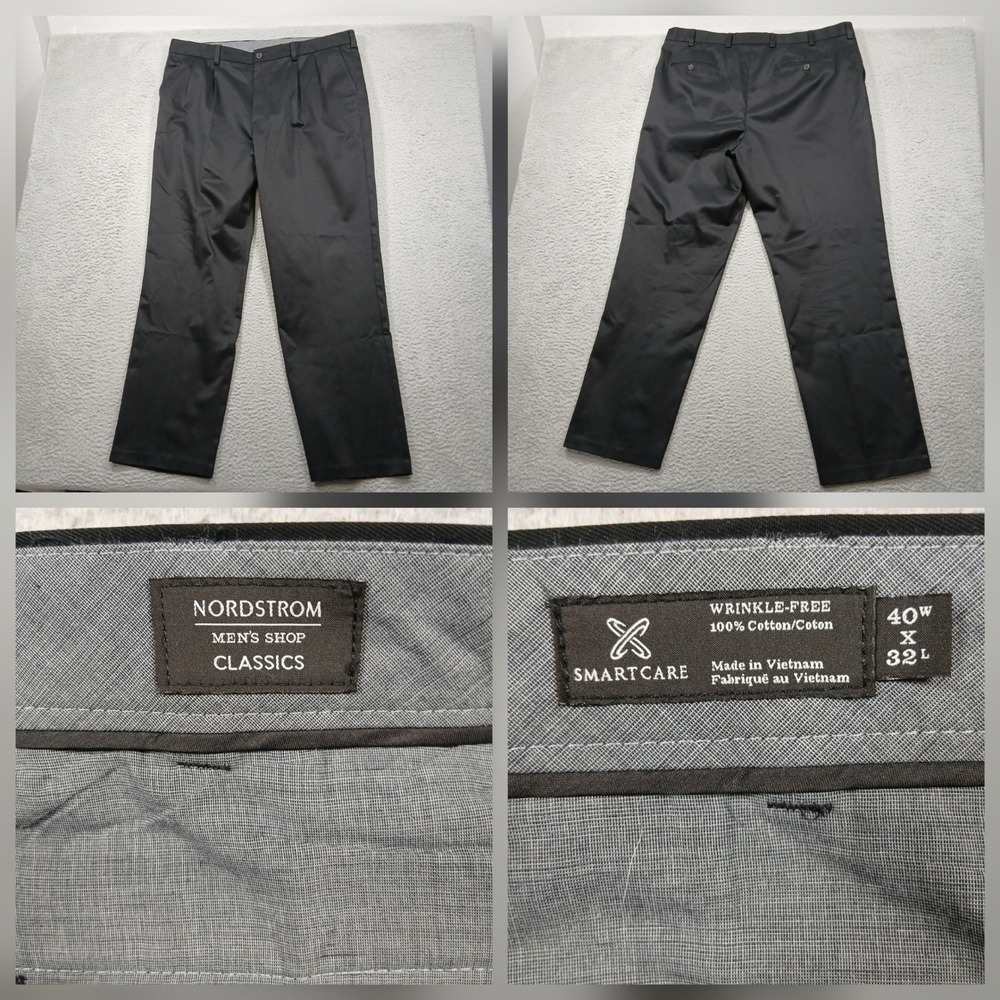 Nordstrom Classics Dress Pants Men's 40x32 Black Wrinkle Free Cotton‎